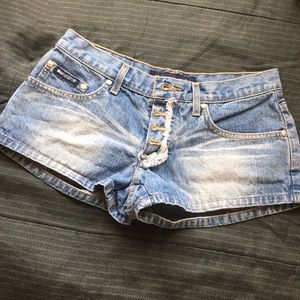 Blue asphalt jean shorts